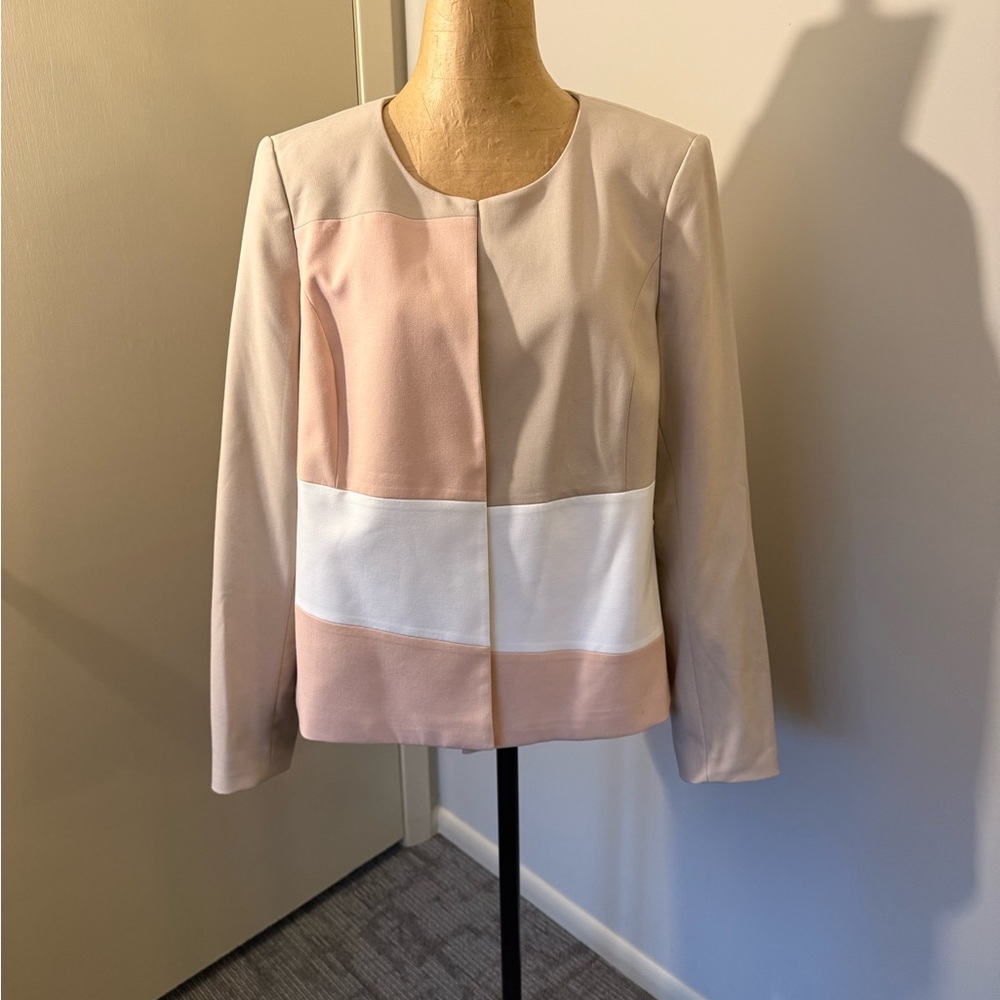 Calvin Klein Women's Color Block Blazer in Cream and Pink